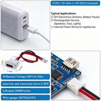 Connecteur USB Type-C femelle avec fils, connecteur à montage sur panneau avec borne PH2.0 pour la recharge DIY