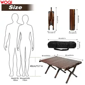 Woqi Hoge Kwaliteit Houten Rolling Tafel Lichtgewicht Camping Picknick Beuken Vouwen Gemakkelijk Roll Up Outdoor Tafels