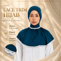 Nouvel arrivage premium : Hijab instantané en jersey de polyester avec dentelle, châle respirant et capuche pour femmes musulmanes, bandanas ethniques printemps-été