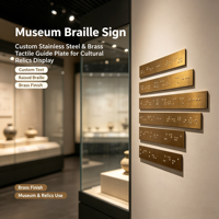 Plaque de guidage tactile personnalisée en acier inoxydable et laiton pour signalétique Braille de musée, affichage de reliques culturelles en braille en relief pour salle d'exposition