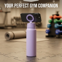 Support magnétique pour téléphone, gourde isotherme en acier inoxydable avec poignée et paille pour le yoga, le Pilates, les sports, les activités de plein air, le vlogging et les voyages