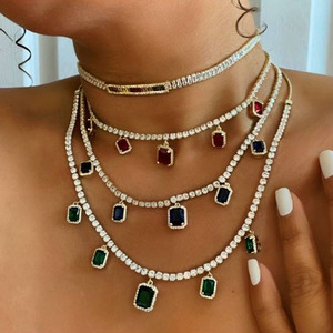 Trendz N62002 Vente Chaude Produits Bling Glacé Cubain Lien Chaîne Colliers Gem Charme Choker Tennis Collier pour Les Femmes - Product Image 3