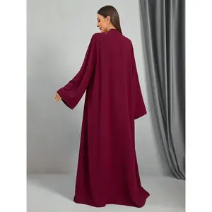 Abaya Kaftan Holgada para Mujer, Larga, Transpirable, Tejida, de Color Sólido, Modesta, con Cuello Redondo, Elegante, Informal, para Uso Diario - Product Image 3