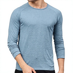 Fashion Crew Neck Long Sleeve Knitted Plus Size Men's Breathable Silk Screen Organic Cotton Eco-Friendly Panel Cut n Sew T-shirt - Product Image 1