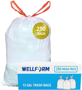 Tall Kitchen Drawstring Plastic <b>Side</b> Gusset Trash <b>Bags</b> 13 Gallon 250 Count Bulk Garbage <b>Bags</b> <b>White</b> 16 Gallon Capacity - Product Image 2