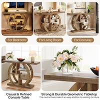Table d'appoint d'angle moderne en bois massif de 42,5 pouces, table d'entrée à 5 niveaux faite à la main avec base géométrique