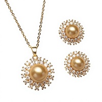 Set Perhiasan Mutiara Cangkang Kepingan Salju Kalung dan Anting Stud 12mm 10mm Inlay Zirkon Hadiah Wanita JadeRitual