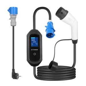 7KW 5M Type 2 EV <b>Charger</b> Schuko to CEE Plug Adjustable Output 32A New Condition Mobile EV Charging Station <b>Cable</b> - Product Image 1