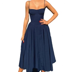 Custom OEM Solid Colour Loose Mid-length Dress with <b>Spaghetti</b> <b>Straps</b> and Suspenders for Summer Commuting and Outdoor Parties - Product Image 1