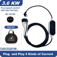 Home Ev Car Accessories Mobile Type 2 Chargeur portable pour voiture électrique 32A 3.5KW 3.6KW Niveau 2 Chargeur portable pour voiture électrique