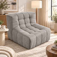 Fauteuil de sol confortable en chenille grise, canapé paresseux côtelé, siège tout en mousse compressé sous vide pour la lecture et le jeu