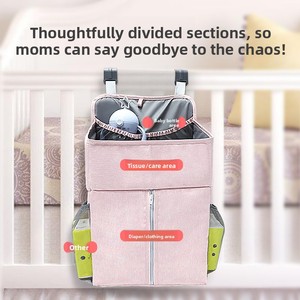 Sac de rangement suspendu pour <span class=keywords><strong>lit</strong></span> de bébé, sac à couches multifonctionnel en lin, petite étagère de chevet - Product Image 2