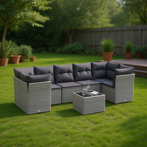 Ensemble de canapés de jardin modulaires en rotin gris, 6 places, mobilier d'extérieur, design contemporain - Product Image 3