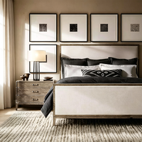 Lit sur mesure de taille Queen, moderne et minimaliste, avec tête de lit rembourrée en tissu et panneau en bois massif, et pied de lit, pour maison, villa, hôtel