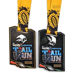 Medaglie Personalizzate per Trail Running in Lega di Zinco Smaltate con Texture Mappa Topografica, Souvenir del Torneo di Maratona Indonesia - Product Image 1