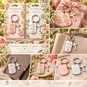 Llavero metálico de la fe, con un emblema de cruz, que simboliza la fe, la esperanza y el amor. Citas inspiradoras. Conmemoración rectangular de aleación de zinc - Product Image 3