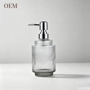 <span class=keywords><strong>Distributeur</strong></span> de <span class=keywords><strong>savon</strong></span> moderne en verre transparent côtelé cylindrique, pompe à lotion durable, bouteille de <span class=keywords><strong>savon</strong></span> <span class=keywords><strong>liquide</strong></span> à épaule étagée et estampillée or - Product Image 1