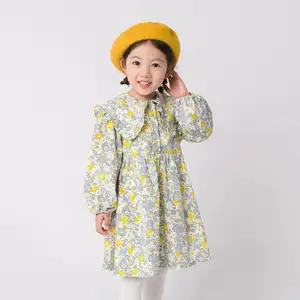 MARC&JANIE Girls' Spring Autumn Cotton Floral Print Large Lapel Collar Corduroy Dress Baby Toddler Girls Dresses 221559
