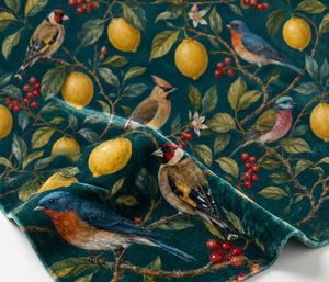 Charming Birds Lemon And Red Pattern Curtain Velvet Or Blackout Art Nouveau <b>Window</b> Each Panel Premium Printed Drapes - Product Image 5