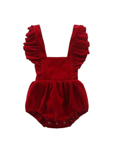 <span class=keywords><strong>Tuta</strong></span> in Velluto Rosso per Neonata con Volant e Etichetta sul Colletto, Pagliaccetto Natalizio per <span class=keywords><strong>Bambina</strong></span> - Product Image 2