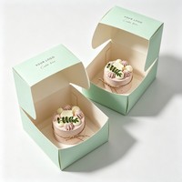 Boîte à gâteau miniature personnalisée avec logo, qualité alimentaire, fenêtre transparente, poignée, 4 compartiments, emballage en papier pliable pour pâtisserie, pour desserts