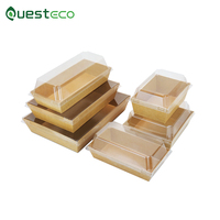 Boîte d'emballage alimentaire jetable en carton raffiné, avec couvercle en papier kraft, pour sandwichs à emporter et plats à emporter de type traiteur
