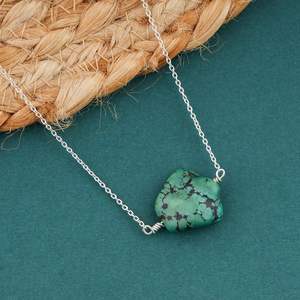 Gemkora-collar con colgante de turquesa tibetana natural, piedra en bruto pulida, cadena de plata, regalo de joyería unisex - Product Image 3