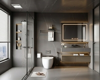 Ensemble de meuble-lavabo mural flottant Lesso Home moderne avec miroir LED en contreplaqué et lavabo, idéal pour hôtels et villas