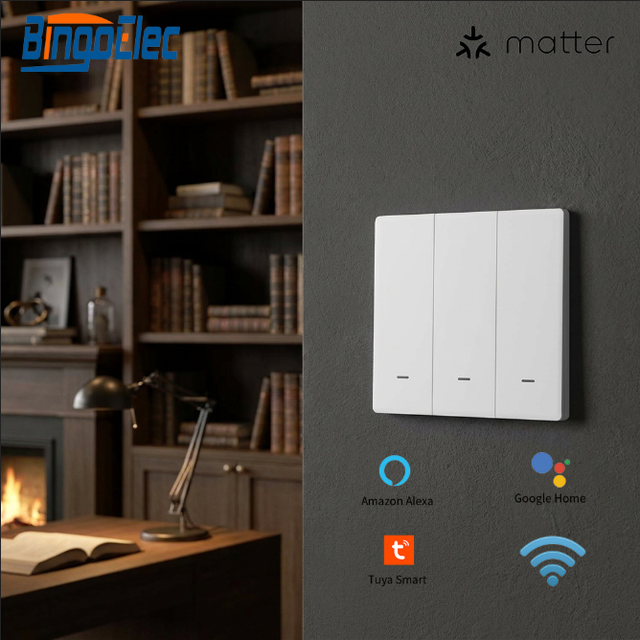 Bingoelec Matter Button Smart Light Switch Remote Control Compatible Alexa Google APP Wall Light Switch for Home Use