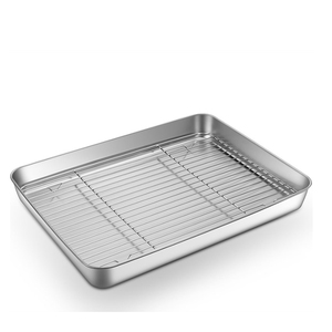Bandeja Cuadrada <span class=keywords><strong>de</strong></span> Acero Inoxidable 430/304 con Acabado Pulido y Fondo Plano Profundo para Hornear Tiramisú, Apta para <span class=keywords><strong>Lavavajillas</strong></span> - Product Image 2