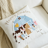 Housse de coussin moderne brodée de fleurs pour Pâques, amovible et lavable, en faux lin, pour la décoration de la maison, housse de coussin de canapé