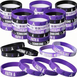 Pulseras de Silicona con Cinta Morada, Pulseras de Conciencia sobre la Salud, Esperanza, Fuerza, Fe y Coraje - Product Image 1