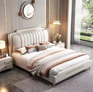 Современный минималистский новый дизайн Свадебная кровать Главная спальня 1,8 м двуспальная кровать king-Size итальянская легкая роскошная кожаная кровать