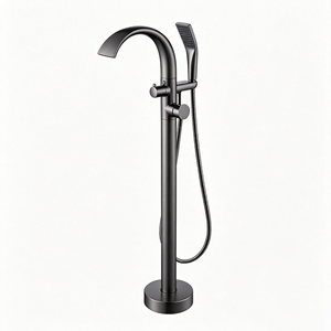 Robinet de douche sur pied en laiton noir mat, avec jet pluie, monocommande, design minimaliste pour salle de bain - Product Image 3