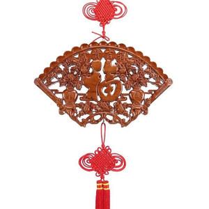 Adorno de abanico con característica decoración de pared de estilo chino, elegante y exquisito, de madera de melocotón, 27x16 cm - Product Image 2