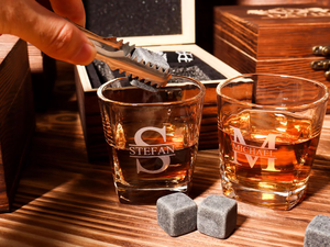 Ensemble de pierres à whisky SKYJOY en bois et verre écologiques, 4 pièces, avec verres, coffret cadeau pour homme - Product Image 4