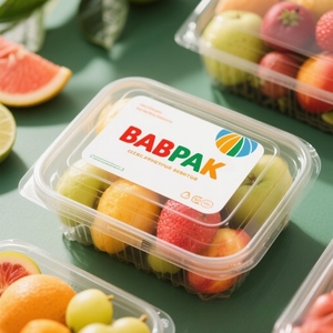 BABPAK Bandeja de Plástico para Frutas, Rectangular, Transparente, de Grado Alimenticio, con Diseño de Logotipo Impreso - Product Image 1