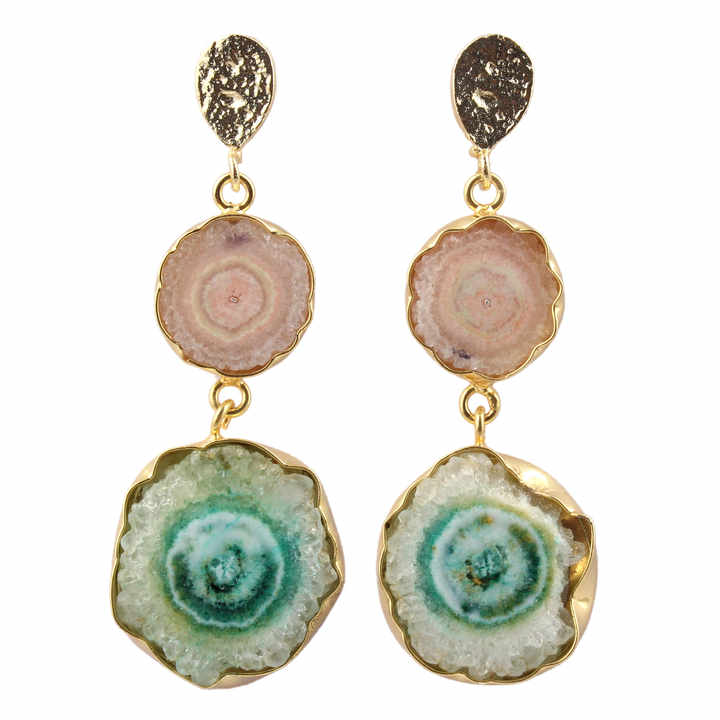 •MOSSY DROP• moss agate + tourmalinated quartz gold dangle earrings