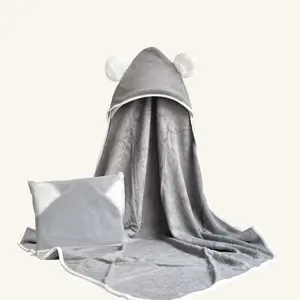 Asciugamano da bagno asciugamano con cappuccio grigio migliore vendita borsa con cerniera da 500g/mq-imballato morbido bambù soffice grande Design dell'orecchio bambù per l'ufficio della camera da letto del bambino