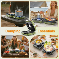 Réchaud de camping à 2 brûleurs avec pare-vent, 20000 BTU, ensemble de réchaud de camping au propane, réchaud à gaz portable pliable