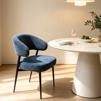 Vente d'usine - Chaise d'appoint bleu marine en bouclette, dossier incurvé contemporain, chaise de salle à manger confortable et rembourrée pour restaurant