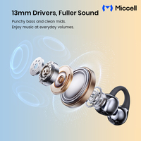 Écouteurs TWS 2-en-1 personnalisés Miccell, intra-auriculaires et semi-intra-auriculaires, avec haut-parleurs HiFi 13 mm et étui de charge à autonomie étendue