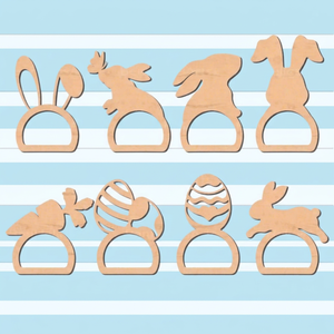 Anneaux de serviette en bois Lapin de Pâques, design ajouré dessin animé, écologiques, décoration de table pour fête, 5 cm - Product Image 1