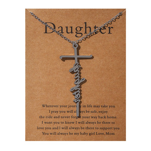 Collares Religiosos de Acero Inoxidable al por Mayor, Joyería con Letras Inspiradoras, Collar con Colgante de Cruz con Mensaje de <span class=keywords><strong>Esperanza</strong></span>, Bendición, Confianza y Mamá - Product Image 5