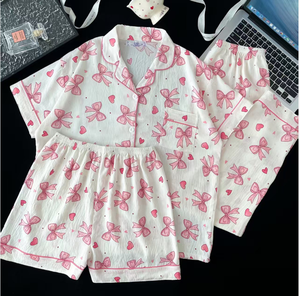 Popolare Pigiama in <span class=keywords><strong>Cotone</strong></span> Cloud da <span class=keywords><strong>Donna</strong></span>, Set Tre Pezzi con Maglione a Collo Aperto, Pantaloncini e Pantaloni Lunghi, Abbigliamento da Casa - Product Image 6