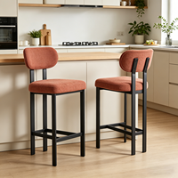 Ensemble de 2 tabourets de bar modernes à hauteur de comptoir, rembourrés en chenille avec dossier, pieds en métal, chaises d'îlot pour cuisine et salle à manger