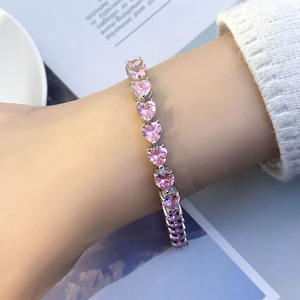 Trending bracciale da donna con cuore rosa e bambino con catena 925 in argento Sterling rosa ghiaccio - Product Image 6