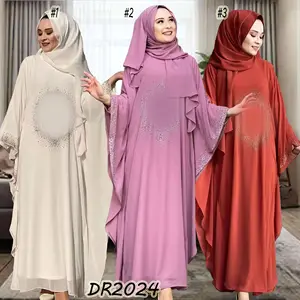 Khimar חיג 'אב העבאיה שמלת Muslimah Jubah סאטן בד Telekung גבול רקמת Jibab מוסלמי נשים שמלה