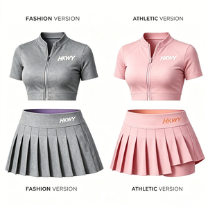 2026 Custom Logo Women's Pleated Tennis Skirt Set with <b>Matching</b> Top & Full Zip Jacket – Fashion & Athletic Versions Sportswear - Product Image 1