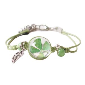 Hochwertige Kristallglas kugel Charm Armband Frauen Mehr schicht iges Leder armband Lucky Leaf <span class=keywords><strong>Clover</strong></span> Flower Anhänger Armreifen - Product Image 1